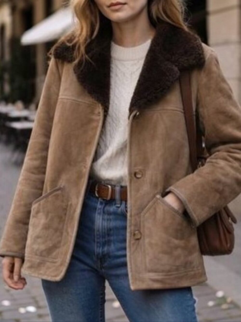 Jeno De Paris shearling coat brown women's size 40